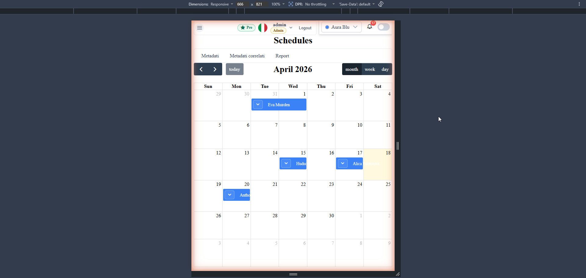 Scheduler mobile — month calendar (schedules)